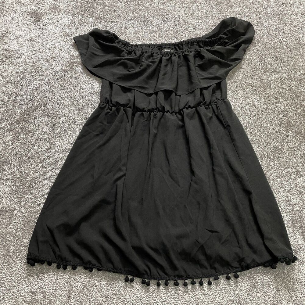 Shein Peasant Dress Womens 2XL Black Solid Mexican Style Stretch Knee Length
